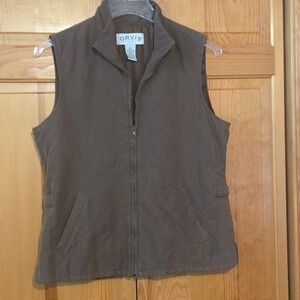 Orvis Women's Vest Quilted‎ Brown Zip Up Sleeveless Casual S Small